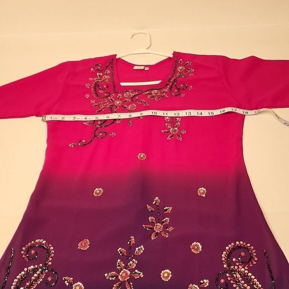 SHAAN Tunic/Dress‎ Style Top Beautiful Beading,Side Slits, Ombre Fade - Picture 8 of 10